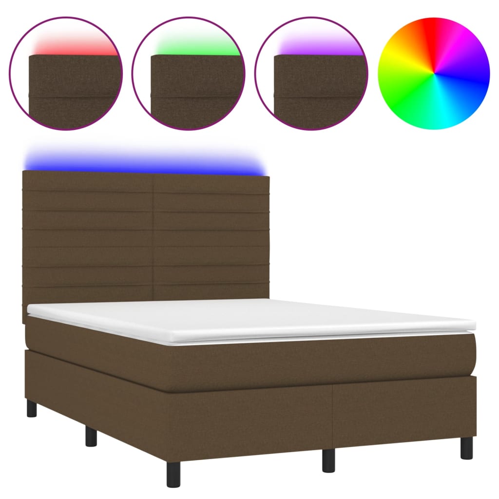 Letto a Molle Materasso e LED MarroneScuro 140x190cm in Tessuto | homemem39