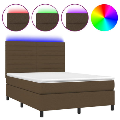 Letto a Molle Materasso e LED MarroneScuro 140x190cm in Tessuto | homemem39