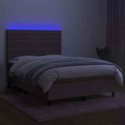 Letto a Molle con Materasso e LED Tortora 140x190 cm in Tessuto