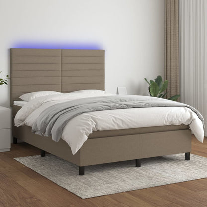Letto a Molle con Materasso e LED Tortora 140x190 cm in Tessuto - homemem39