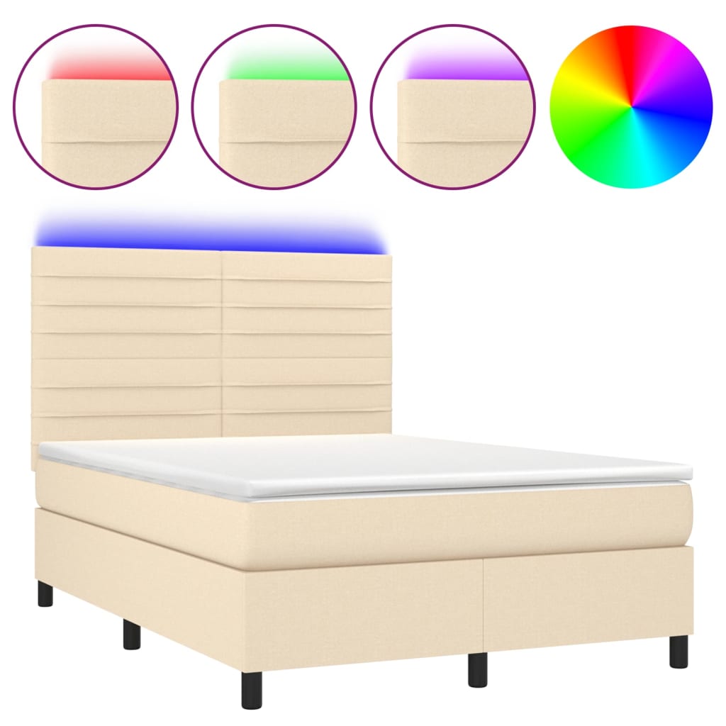 Letto a Molle con Materasso e LED Crema 140x190 cm in Tessuto | homemem39