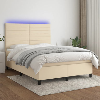 Letto a Molle con Materasso e LED Crema 140x190 cm in Tessuto | homemem39