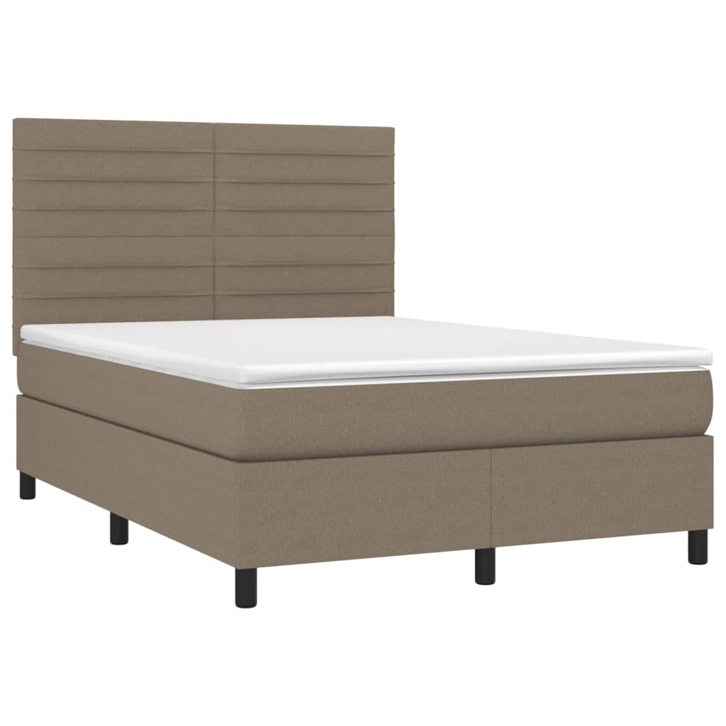 Letto a Molle con Materasso e LED Tortora 140x200 cm in Tessuto - homemem39