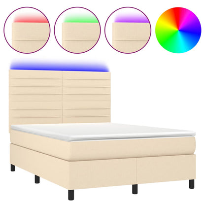 Letto a Molle con Materasso e LED Crema 140x200 cm in Tessuto | homemem39