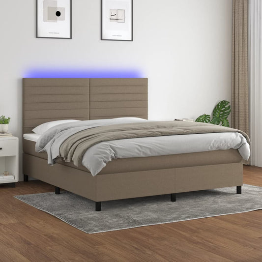 Letto a Molle con Materasso e LED Tortora 160x200 cm in Tessuto - homemem39