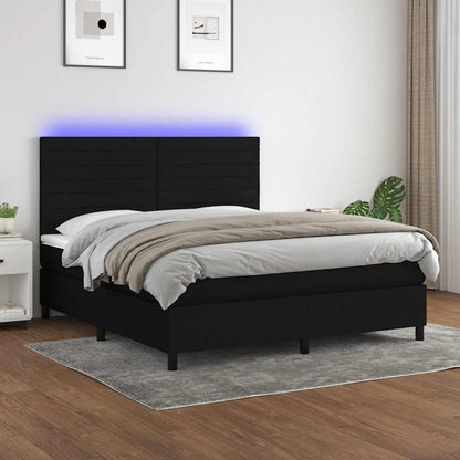 Letto a Molle con Materasso e LED Nero 180x200cm in Tessuto | homemem39