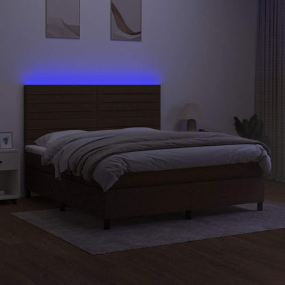 Letto a Molle Materasso e LED MarroneScuro 180x200cm in Tessuto