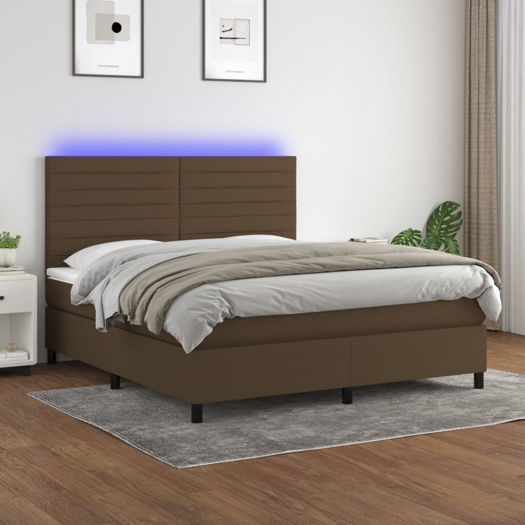 Letto a Molle Materasso e LED MarroneScuro 180x200cm in Tessuto | homemem39
