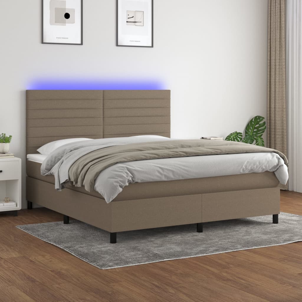 Letto a Molle con Materasso e LED Tortora 180x200 cm in Tessuto | homemem39
