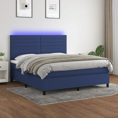 Letto a Molle con Materasso e LED Blu 180x200 cm in Tessuto | homemem39