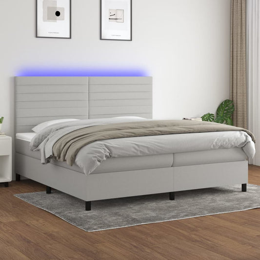 Letto a Molle Materasso e LED Grigio Chiaro 200x200 cm Tessuto - homemem39