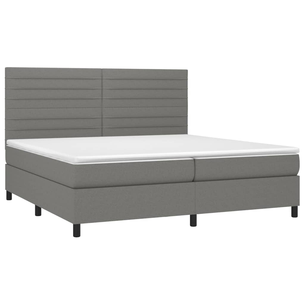 Letto a Molle Materasso e LED Grigio Scuro 200x200cm in Tessuto - homemem39