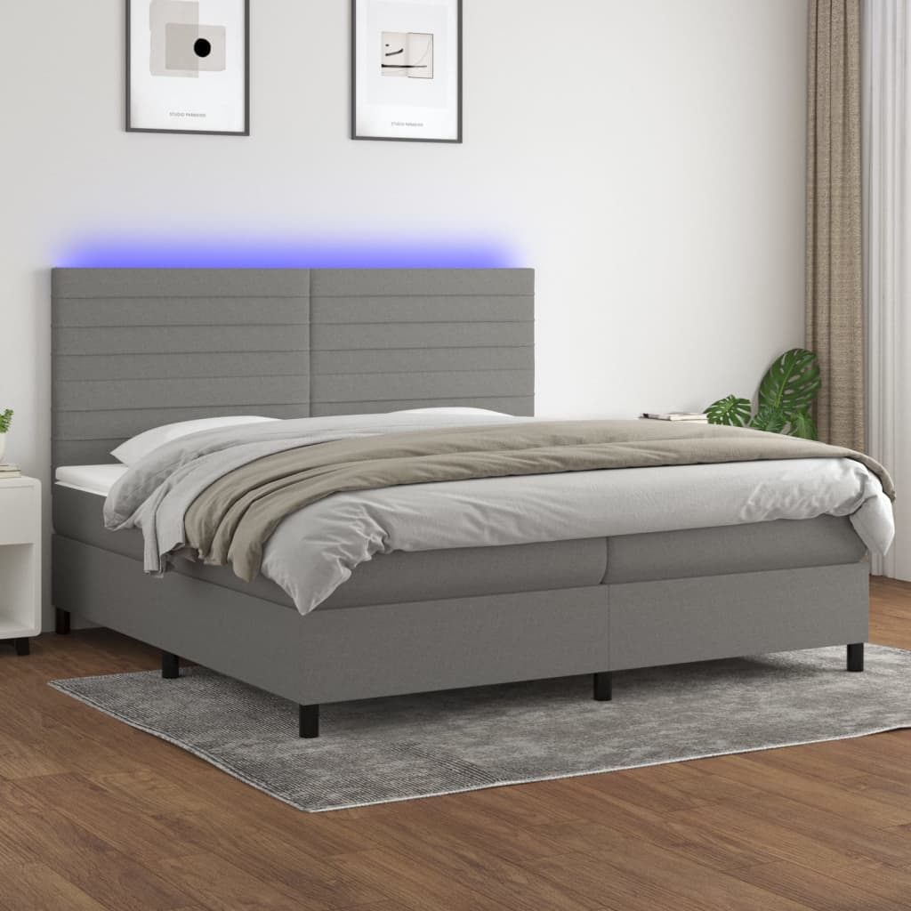 Letto a Molle Materasso e LED Grigio Scuro 200x200cm in Tessuto - homemem39