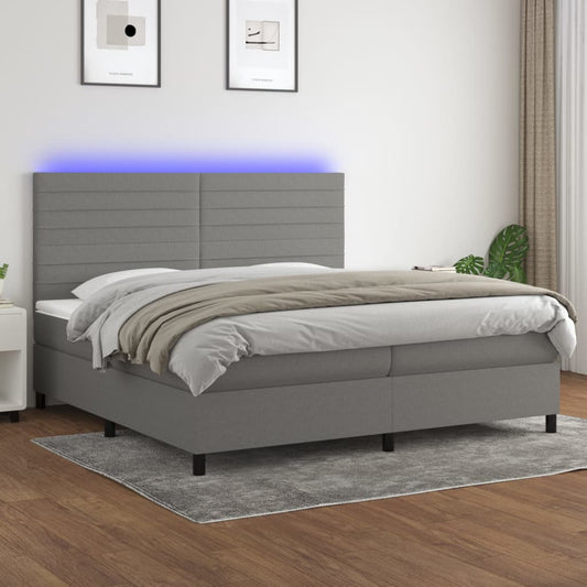 Letto a Molle Materasso e LED Grigio Scuro 200x200cm in Tessuto - homemem39