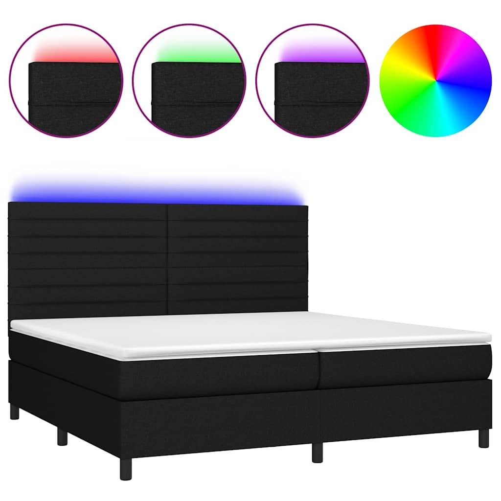 Letto a Molle Materasso e LED Nero 200x200cm in Tessuto | homemem39