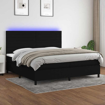Letto a Molle Materasso e LED Nero 200x200cm in Tessuto | homemem39