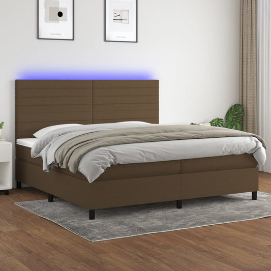 Letto a Molle Materasso e LED Marronescuro 200x200cm in Tessuto - homemem39
