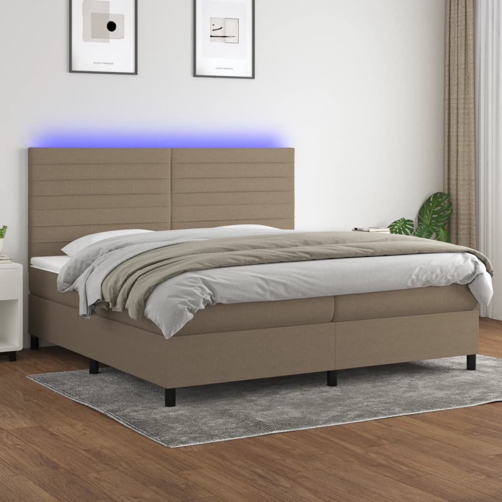 Letto a Molle Materasso e LED tortora 200x200cm in Tessuto - homemem39
