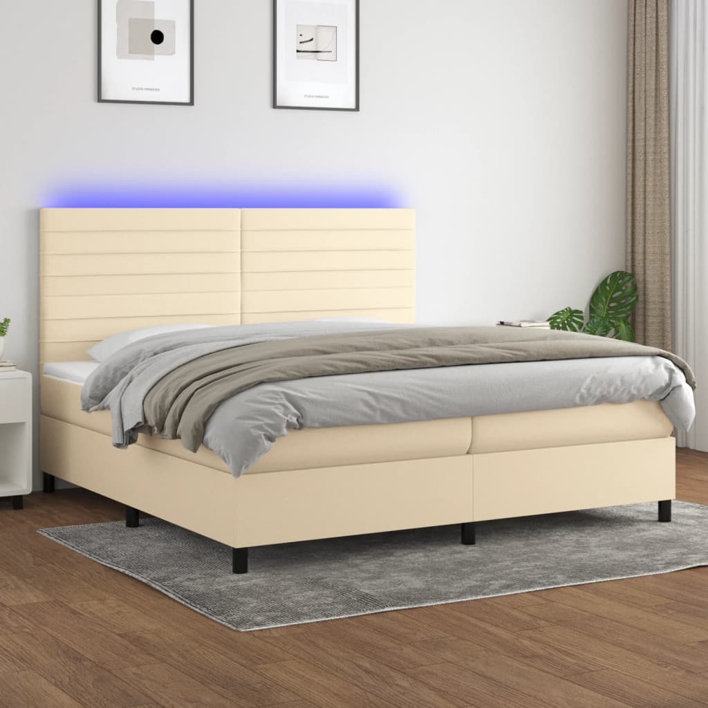 Letto a Molle Materasso e LED bianco 200x200cm in Tessuto - homemem39