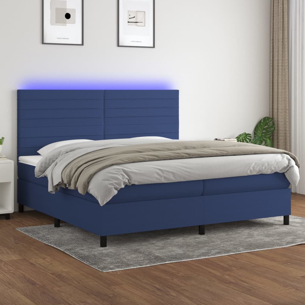 Letto a Molle Materasso e LED Blu 200x200cm in Tessuto - homemem39