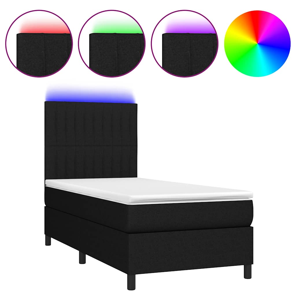 Letto a Molle con Materasso e LED Nero 90x190 cm in Tessuto | homemem39