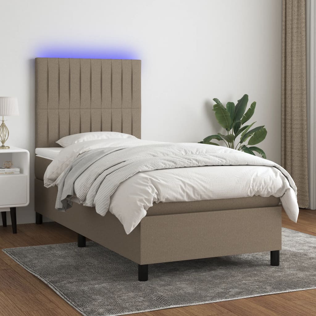 Letto a Molle con Materasso e LED Tortora 90x190 cm in Tessuto - homemem39