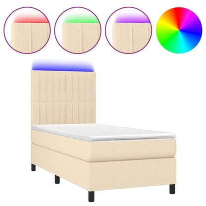 Letto a Molle con Materasso e LED Crema 90x190 cm in Tessuto - homemem39