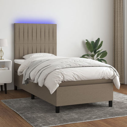 Letto a Molle con Materasso e LED Tortora 90x200 cm in Tessuto - homemem39