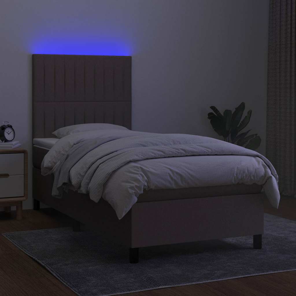 Letto a Molle con Materasso e LED Tortora 100x200cm in Tessuto