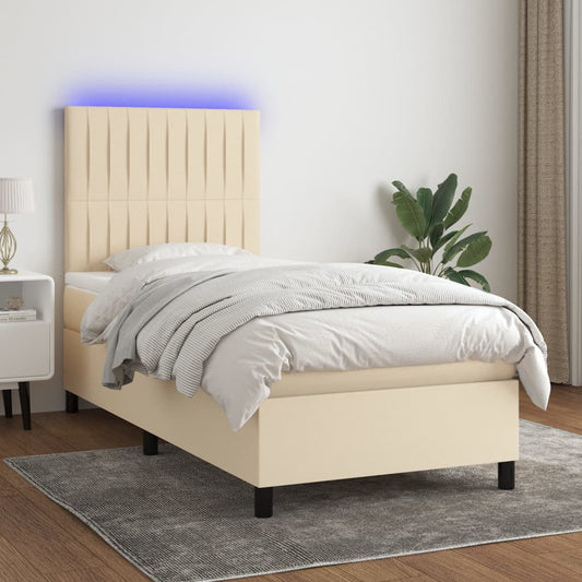 Letto a Molle con Materasso e LED Crema 100x200cm in Tessuto - homemem39
