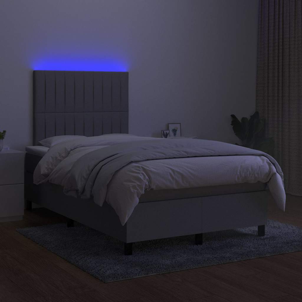 Letto a Molle Materasso e LED Grigio Chiaro 120x200 cm Tessuto