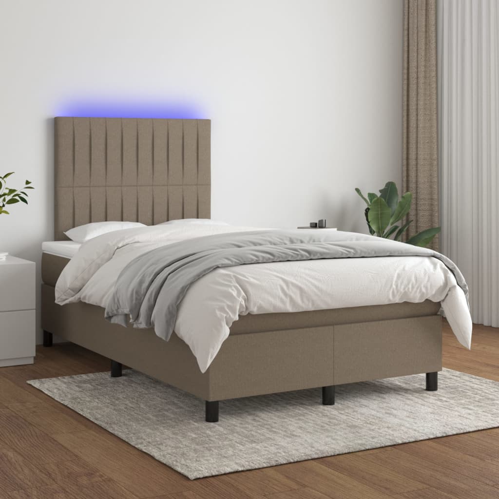 Letto a Molle con Materasso e LED Tortora 120x200cm in Tessuto | homemem39