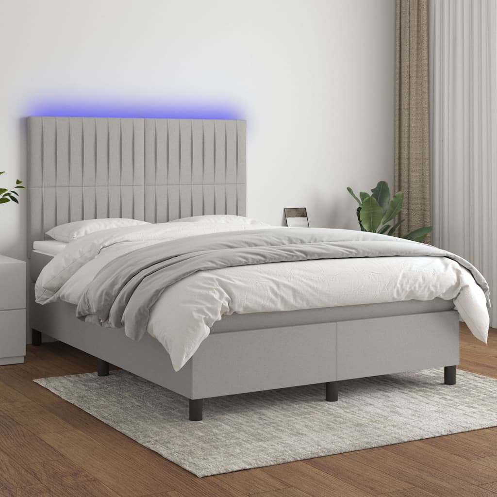 Letto a Molle Materasso e LED Grigio Chiaro 140x190 cm Tessuto | homemem39