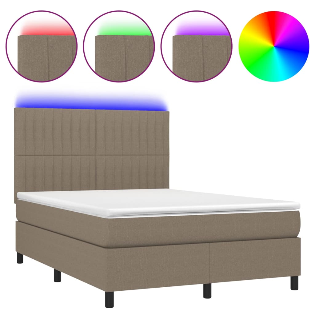 Letto a Molle con Materasso e LED Tortora 140x190 cm in Tessuto - homemem39