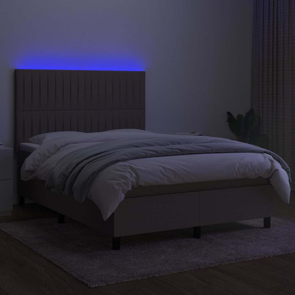 Letto a Molle con Materasso e LED Tortora 140x190 cm in Tessuto