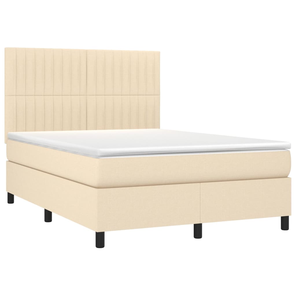Letto a Molle con Materasso e LED Crema 140x190 cm in Tessuto | homemem39