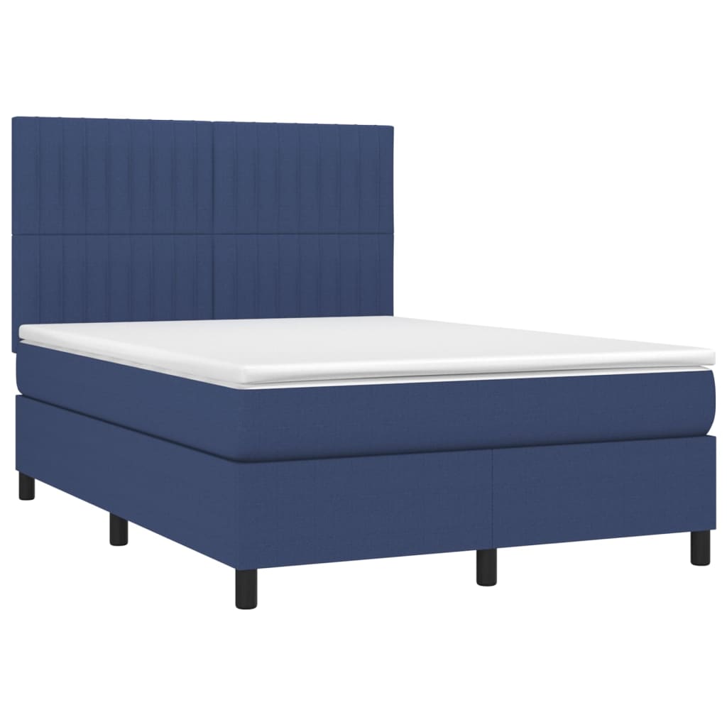 Letto a Molle con Materasso e LED Blu 140x190 cm in Tessuto - homemem39