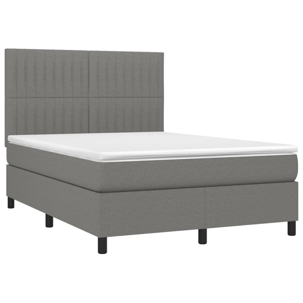 Letto a Molle Materasso e LED Grigio Scuro 140x200cm in Tessuto - homemem39