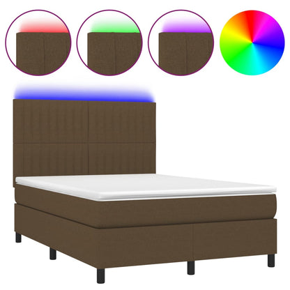 Letto a Molle Materasso e LED Marrone Scuro 140x200 cm Tessuto - homemem39