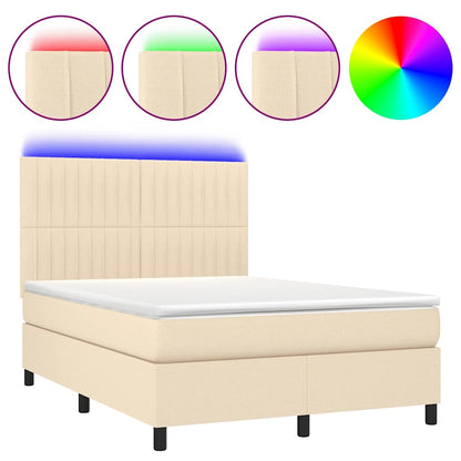 Letto a Molle con Materasso e LED Crema 140x200 cm in Tessuto