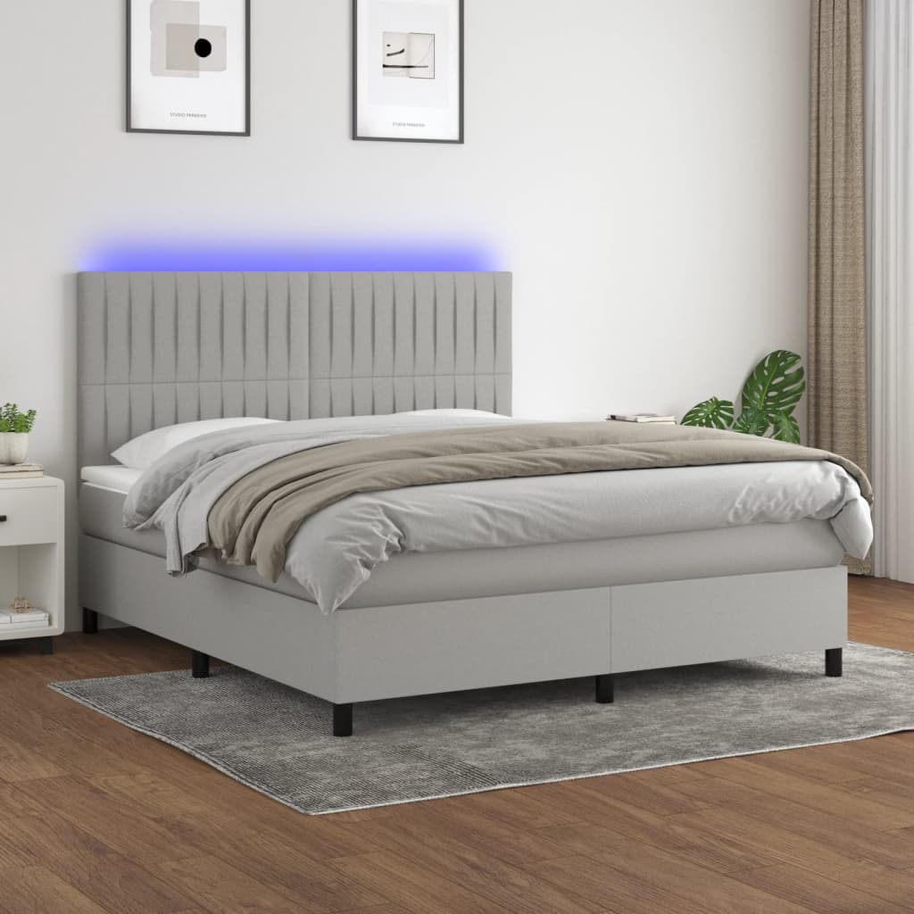 Letto a Molle Materasso e LED Grigio Chiaro 160x200 cm Tessuto - homemem39