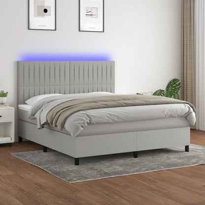 Letto a Molle Materasso e LED Grigio Chiaro 160x200 cm Tessuto - homemem39