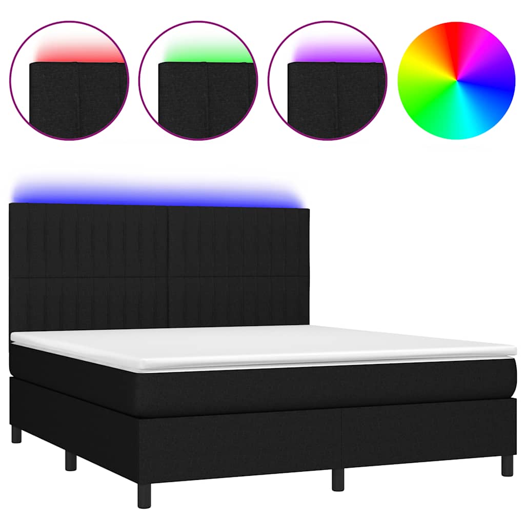 Letto a Molle con Materasso e LED Nero 160x200 cm in Tessuto | homemem39