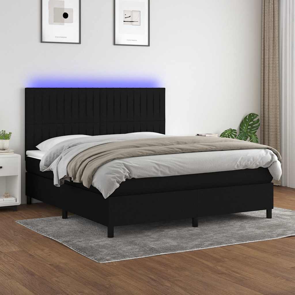 Letto a Molle con Materasso e LED Nero 160x200 cm in Tessuto | homemem39