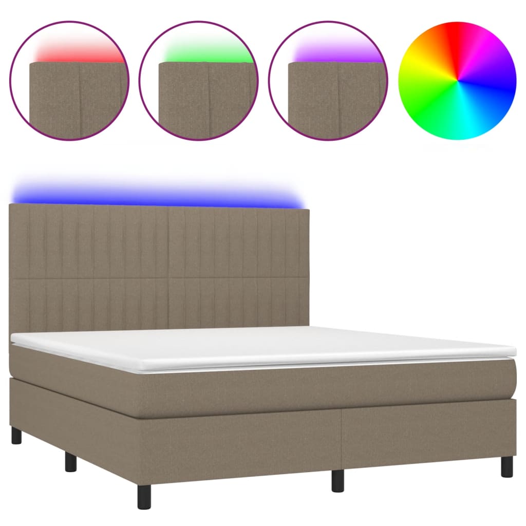 Letto a Molle con Materasso e LED Tortora 160x200 cm in Tessuto - homemem39