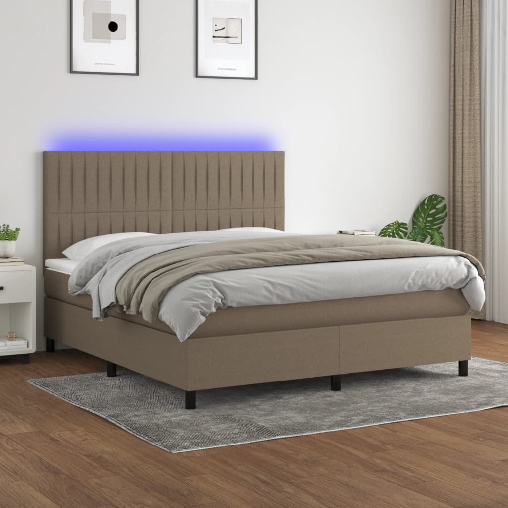 Letto a Molle con Materasso e LED Tortora 160x200 cm in Tessuto - homemem39