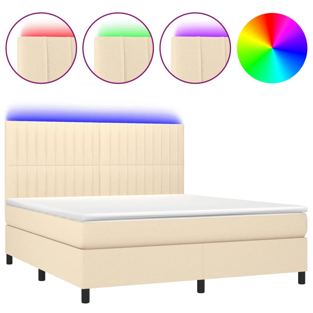 Letto a Molle con Materasso e LED Crema 160x200 cm in Tessuto - homemem39