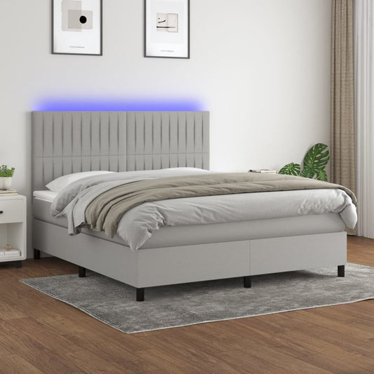 Letto a Molle Materasso e LED Grigio Chiaro 180x200 cm Tessuto - homemem39
