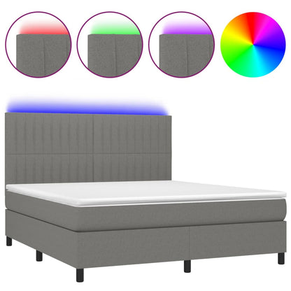 Letto a Molle Materasso e LED Grigio Scuro 180x200cm in Tessuto - homemem39