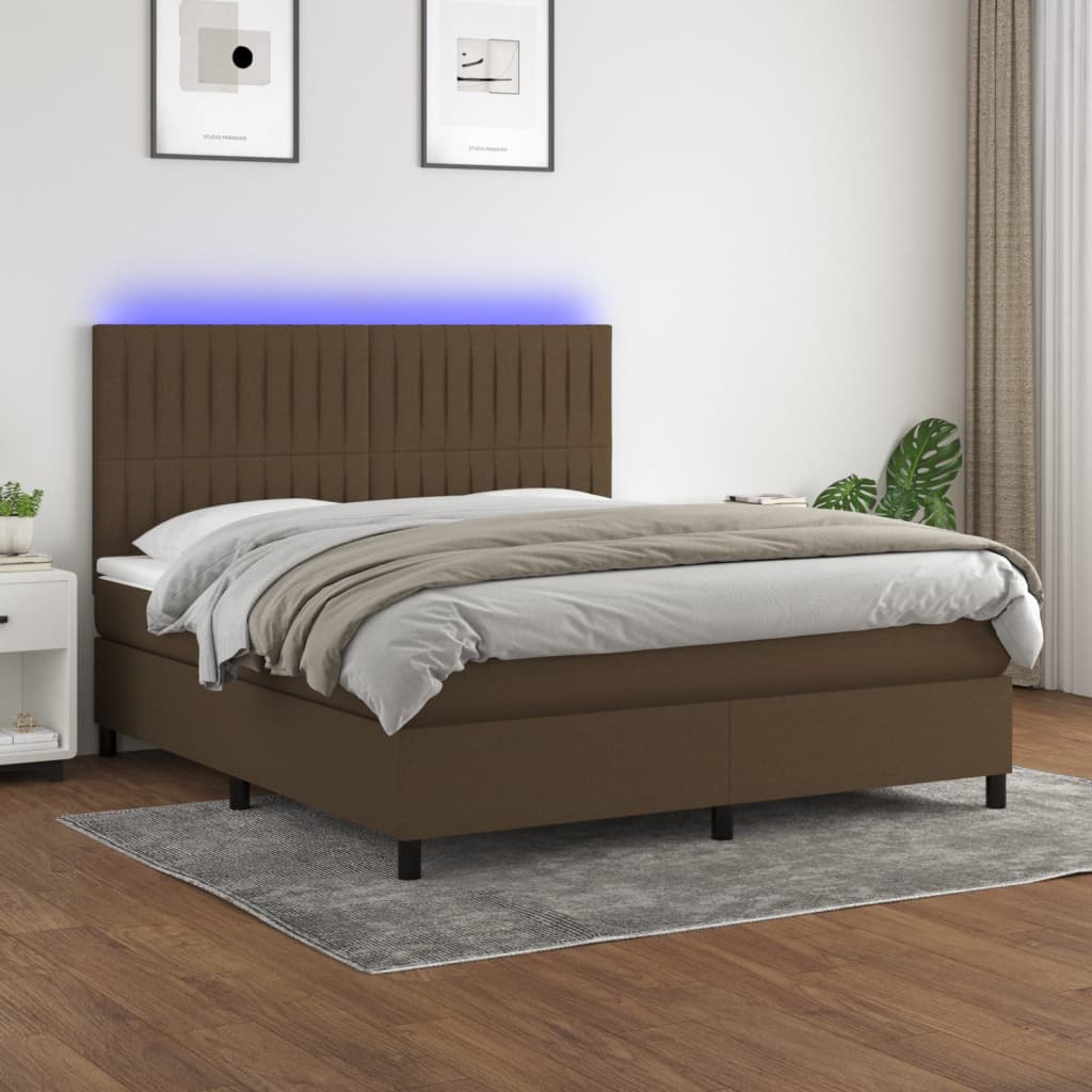 Letto a Molle Materasso e LED MarroneScuro 180x200cm in Tessuto | homemem39